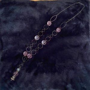 Artisan long necklace with purple and clear bobbles.